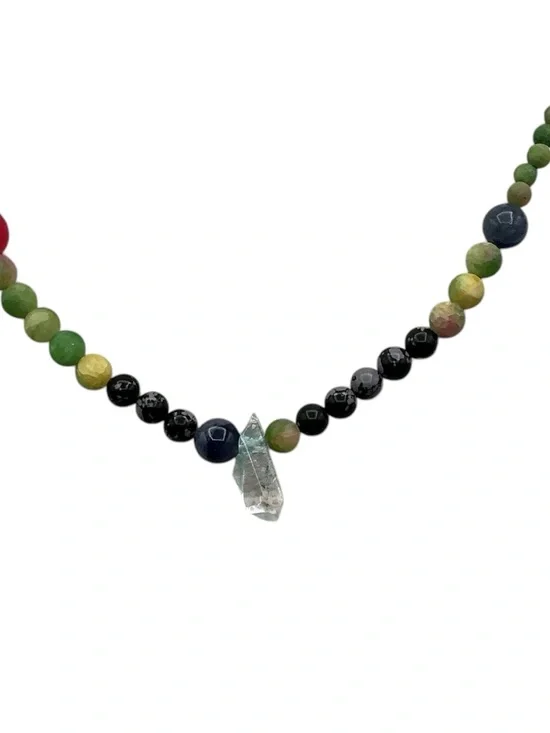 Handcrafted Multicolor Bead Necklace with Pink Drop Earrings - Picture 7 of 9